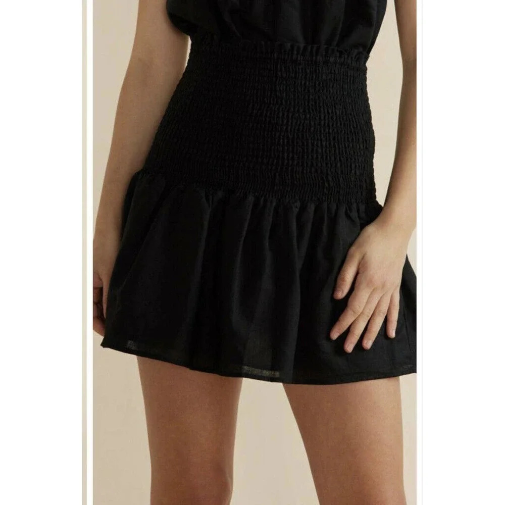 MinkPink Womens Small Black Leigh Mini Skirt Linen Smocked New